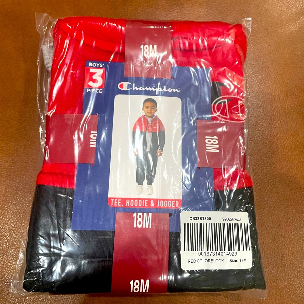 Champion 18M Boys 3 -Piece Active Hoodie, Jogger & T-Shirt Set Red Black